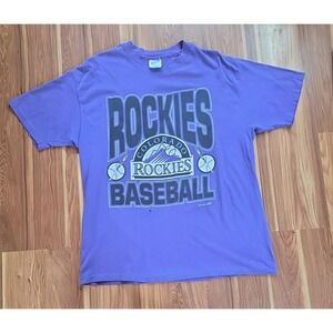 Vintage 90s Colorado Rockies Shirt Mens XL Purple MLB Baseball Logo‎ Tee 1993